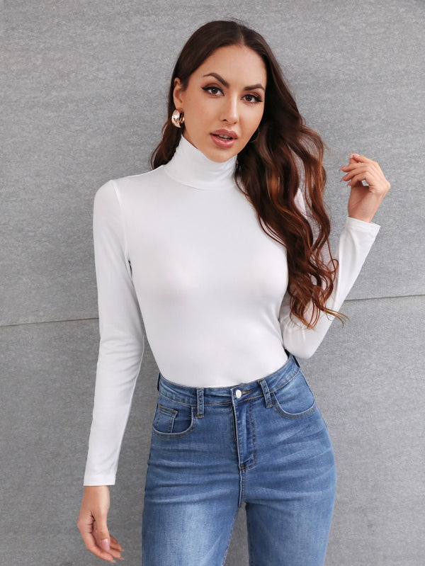 SHEIN Frenchy تي شيرت نحيل ملائم وبعنق عالي