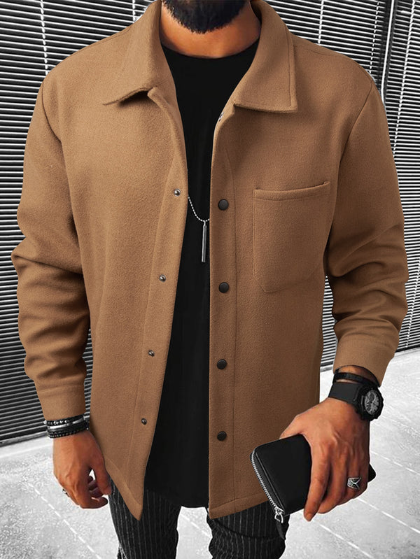 Manfinity Homme Men 1pc Pocket Patched Overcoat Plain Going Out Casual Overcoat For Friends