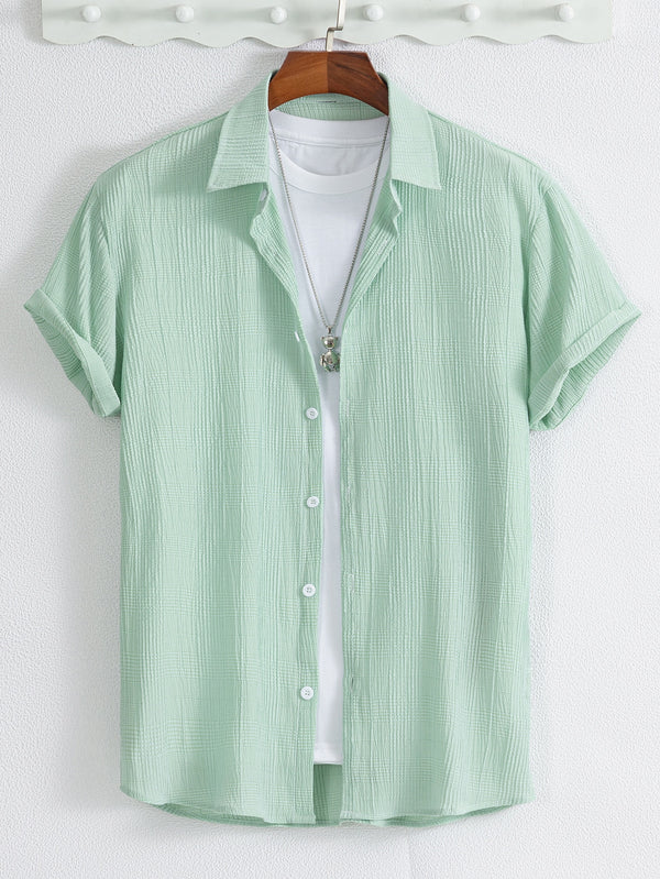 Manfinity Hypemode Men Solid Button Up Shirt Without Tee, Short Sleeve Plain Mint Green Vacation Casual Shirt