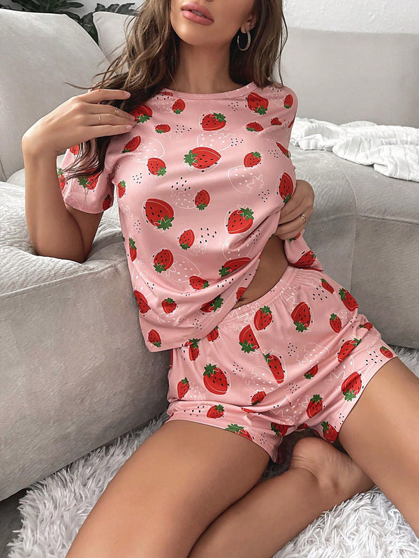 Strawberry Print PJ Set / Pajama Set