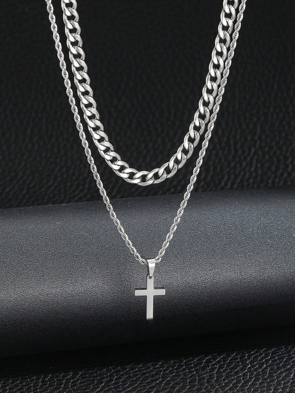 1 Pc Kids Popular Fashion Cross Decor Twisted Rope Necklace