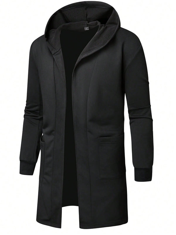 Manfinity Homme Loose-Fit Solid Color Hooded Open Front Men's Coat