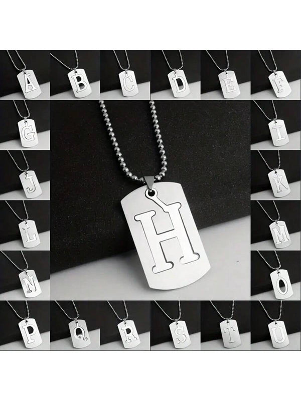 suteyi 1 stylish boys' necklace, 26 letter titanium steel pendant, hollow English letter label necklace, jewelry accessories