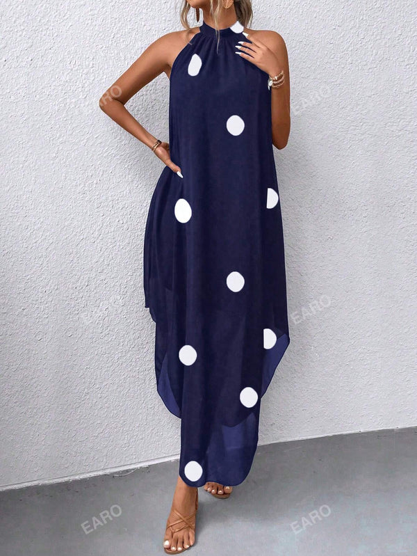 Women's Summer Open Shoulder Polka Dot Printed Vacation Dress