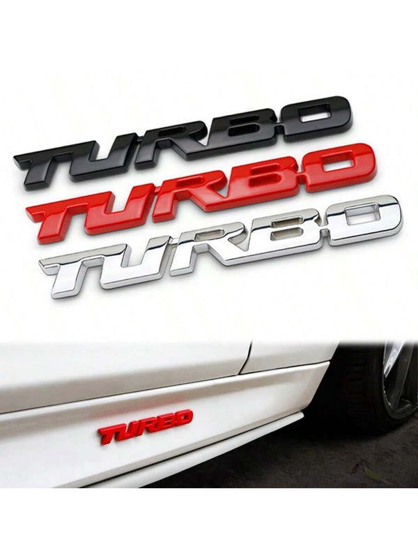 شارة سيارة معدنية TURBO، ملصق سيارة لاصق خلفي متوفر بالفضي / الأسود / الأحمر