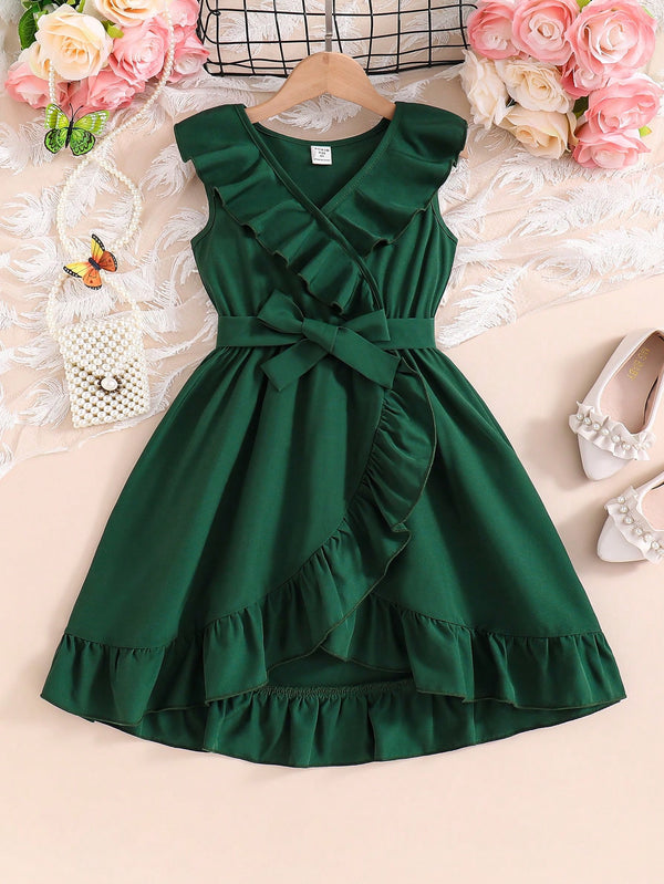 Young Girl Mexican 's Day Hem Ruffle Dress, Dopamine Princess Dress