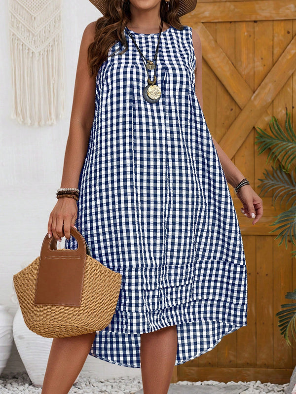 EMERY ROSE Plaid Sleeveless Plus Size Dress, Summer