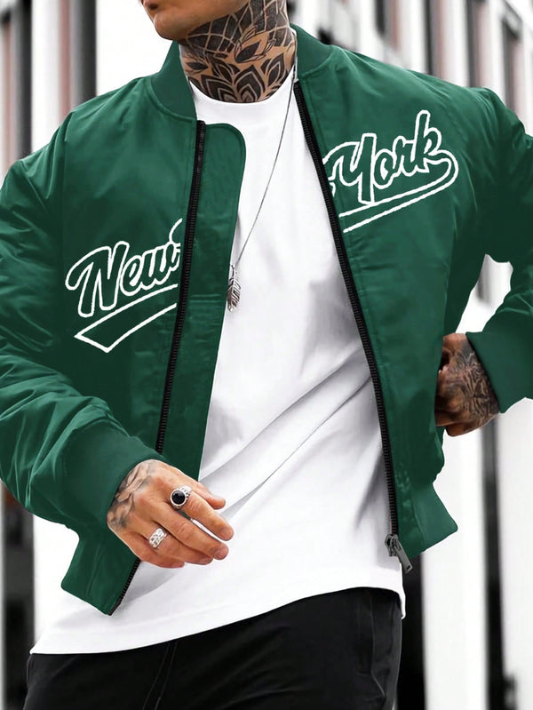 Manfinity Homme Men's Spring/Autumn Baseball Jacket With Letter Print Long Sleeves