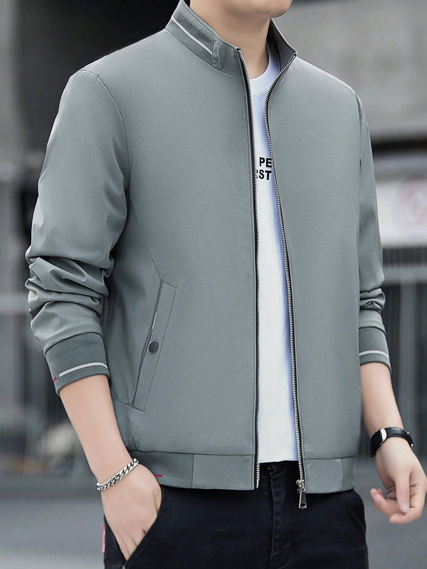 Fashionable Minimalist Zip-Up Long Sleeve Jacket Outerwear