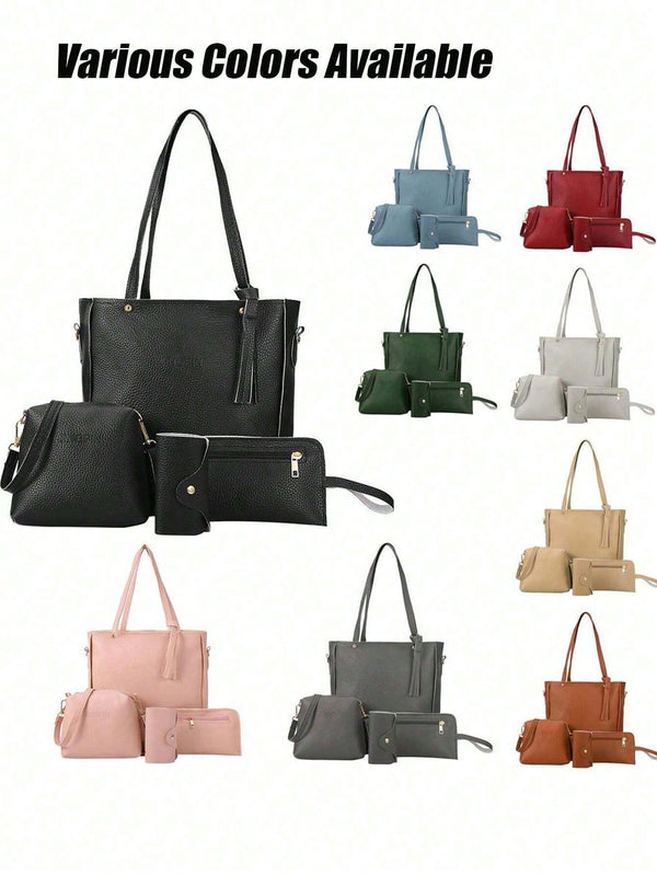 2024 New 4pcs/Set Fashion PU Tote Bag, Trendy Crossbody Bag, Women's Casual Handbag, Shoulder Bag