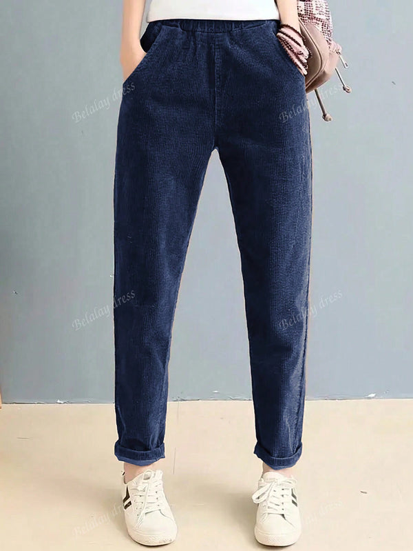 Women's Solid Color Straight Leg Casual Pants With Pockets