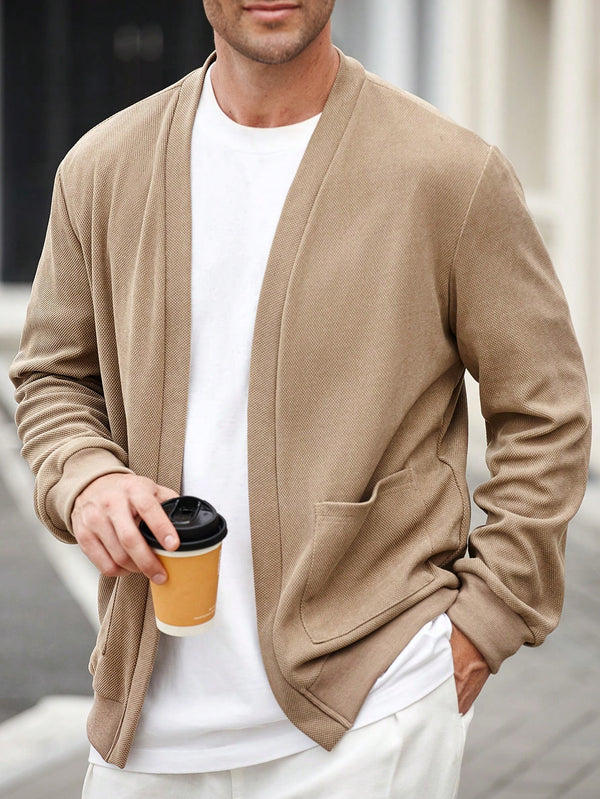 Manfinity CasualCool Men's Solid Color Long Sleeve Pocket Casual Jacket, Daily Wear