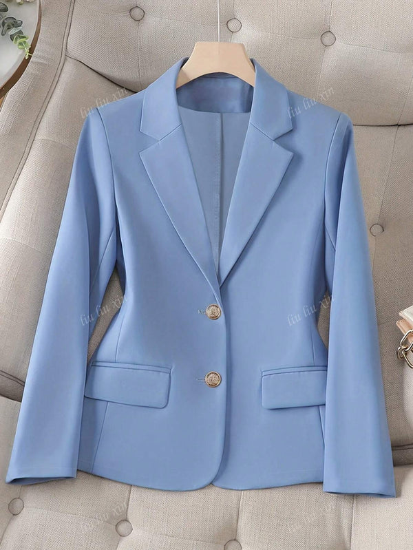 Ladies' Elegant Solid Color Single-Breasted Waist Cinched Waist Blazer Jacket, Autumn