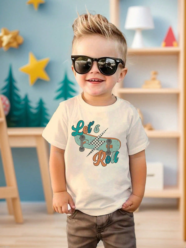 Toddler Boys Round Neck Short Sleeve Letter Print Casual T-Shirt